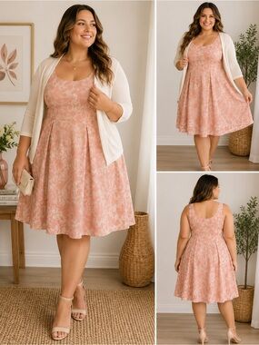 Peachy Pink and White Lace Mini Dress